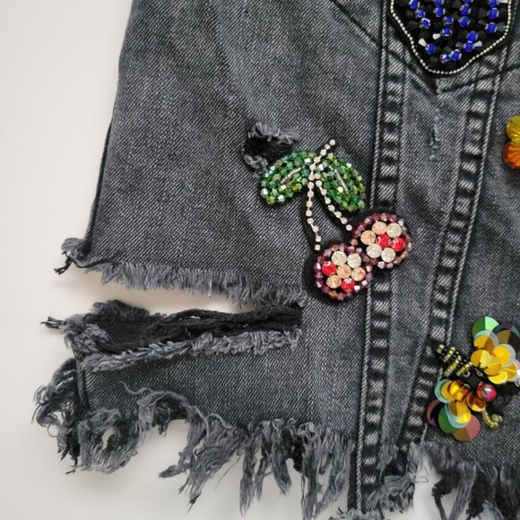 NEW Black Denim Embellished/Destroyed Jacket - Size S - Picture 7 of 12